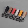 1PC Leather Keychain Car Accessories Pure Color Buckle Cars Key Ring Bag Pendants Leather Car Key Rings For Car Gifts