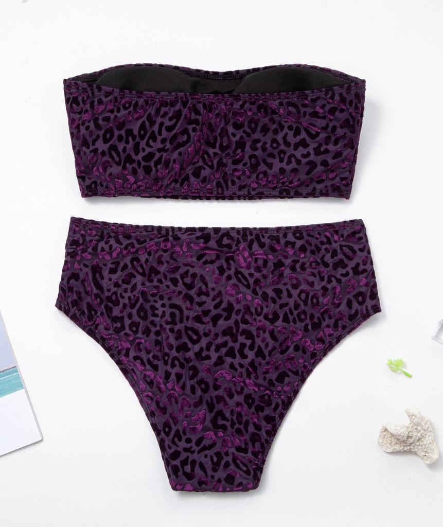 Женский купальник больших размеров, бархатный сплошной цвет с леопардовым принтом, топ-труба с высокой талией, сексуальное бикини, бразильская пляжная одежда, купальные костюмы