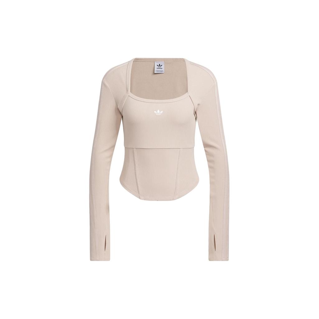 Adidas Originals Trefoil Corset Long Sleeve Tee Women Tops Miracle-Grey-Brown IX1911