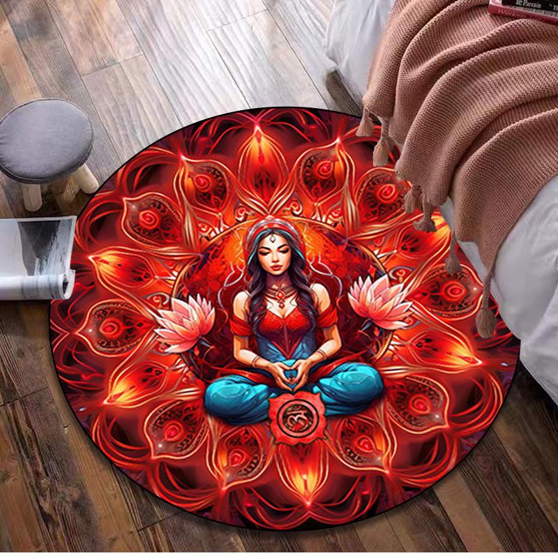 Lotus Meditation Circular Rug Office Decorative Carpet For Living Room Bedroom Door Mat Floor Carpet Computer Chair Area Rug Viking Theme Decor