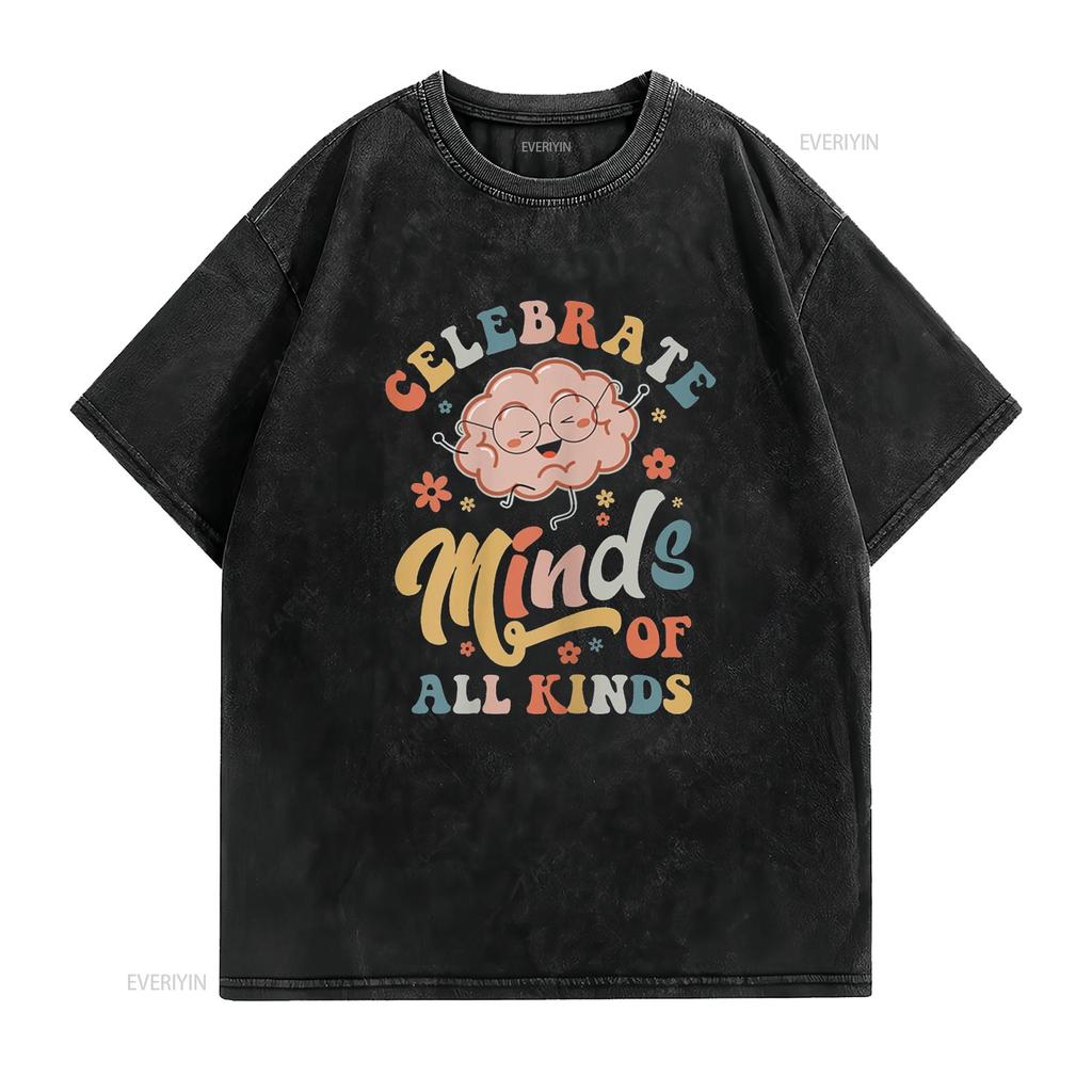 Womens T Shirt Celebrate Minds Of All Kinds Neurodiversity Autism Casual Tops Black Medium vintage Washed Soft Comfortable