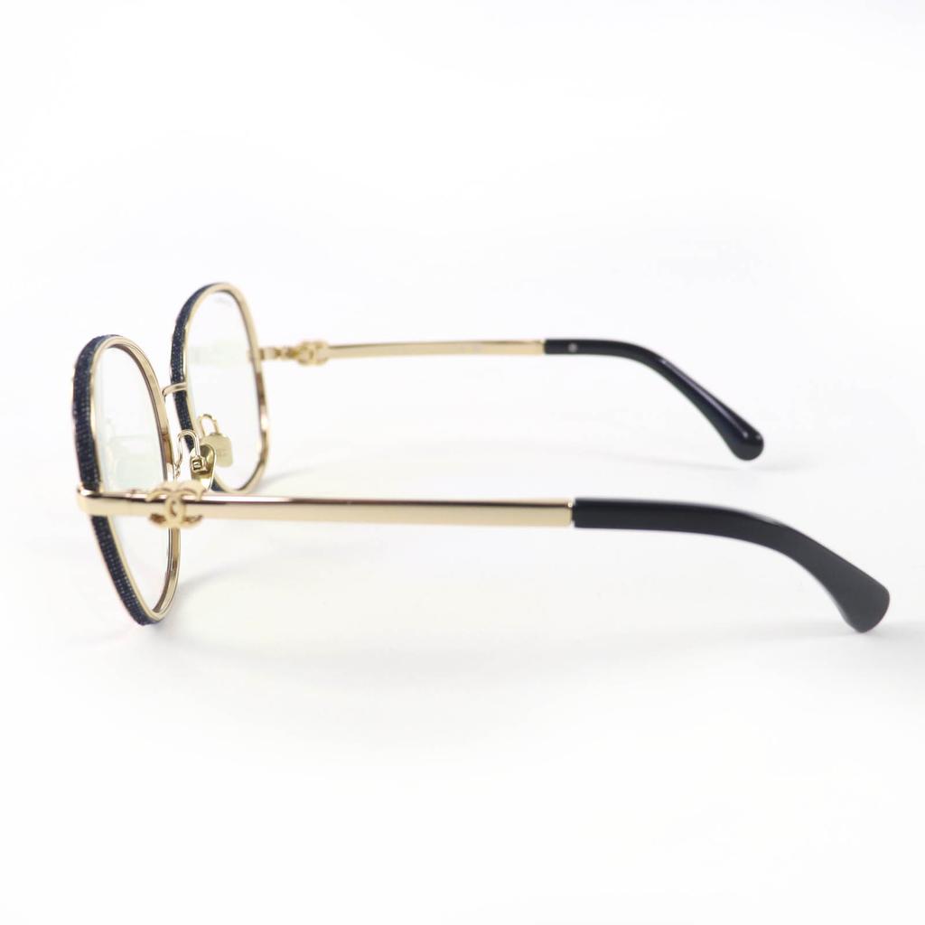 Pristine CHANEL Glasses COCO Mark Round Shape Denim gold Women 2218-S Used
