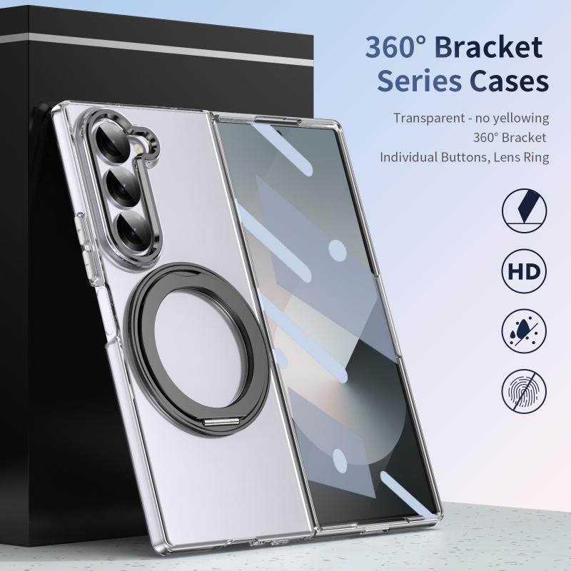 360 Вращающийся Держатель Прозрачный Чехол для Samsung Galaxy Z Fold 8 Ultra 7 6 5 4 3 Защита Экрана Магнитная Беспроводная Зарядка Чехол
