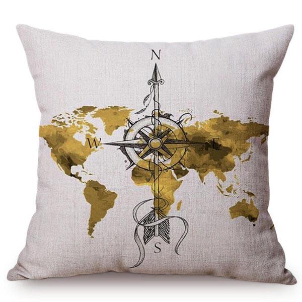 Navigation Sailboat Arrow Navy Sea Map Style Pillowcase Cotton Linen Marine Compass Decorative Pillow Cover Cushion Cover