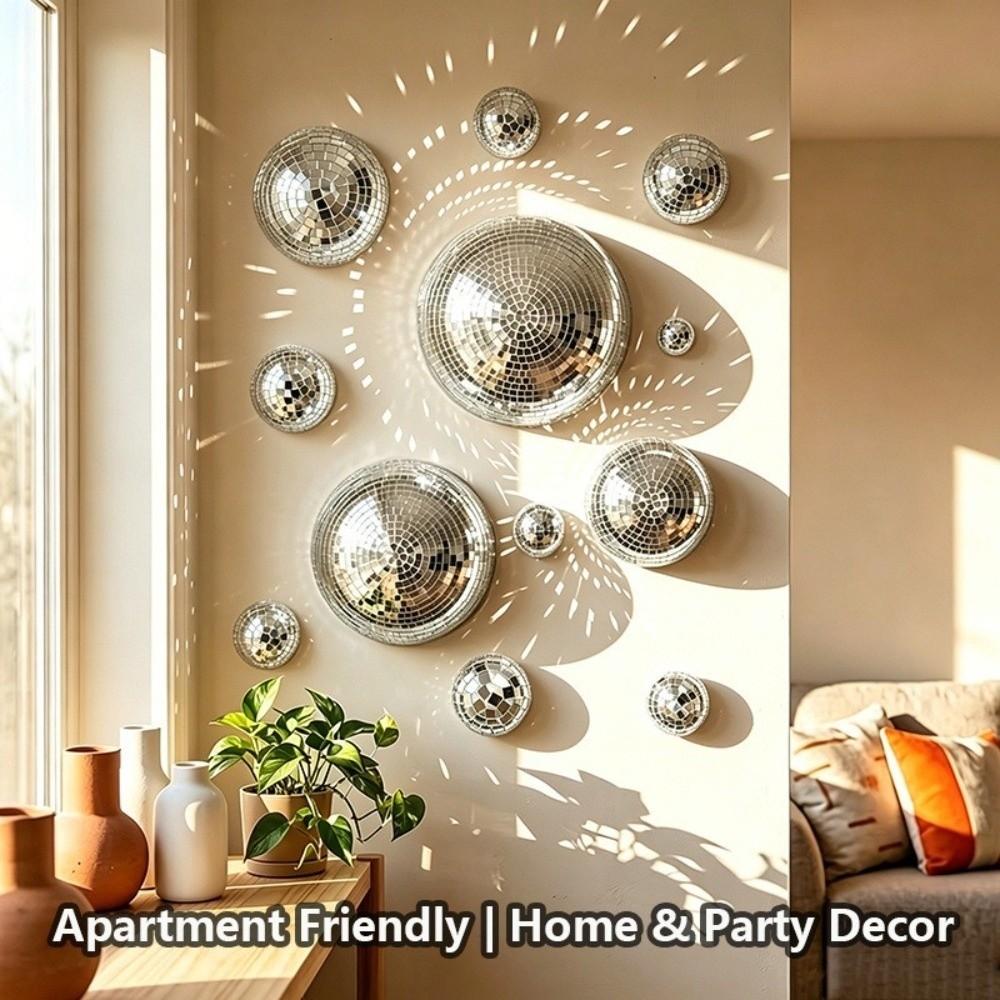 5Pcs Semicircle Mirror Disco Ball Wall Art Metallic Reflective Ball Ornament Party Background Decor