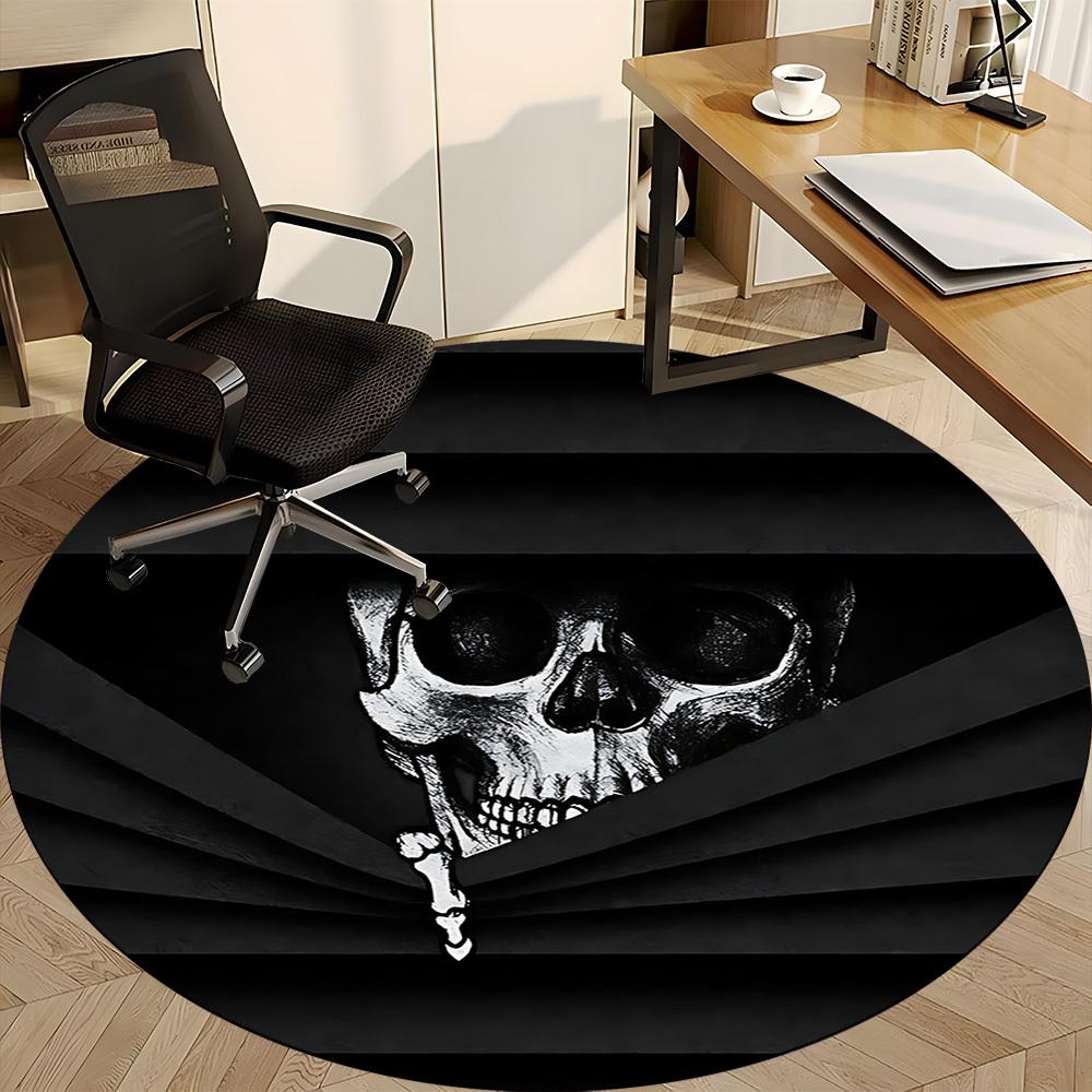 1pc Skull Pirate Office Round Area Rug,  Mat Suitable For Office, Under Office Chairs Bedroom Living Room Home Decor, Room Deco