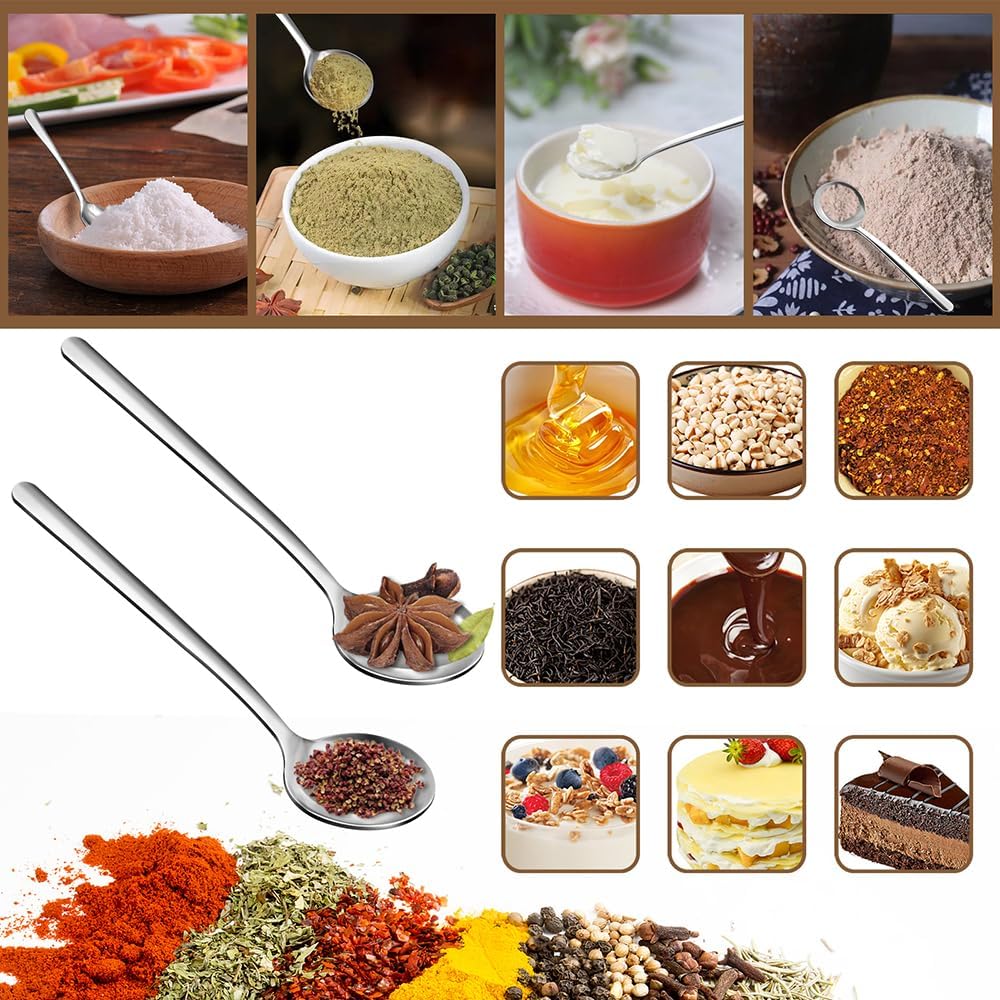Small Spoons Mini Set - 8 Pcs Tiny Stainless Steel Spoons for Spices, Salt, Sugar, Pepper, and Honey - Food-Grade 304 Mini Condiment Scoops(8 Pcs