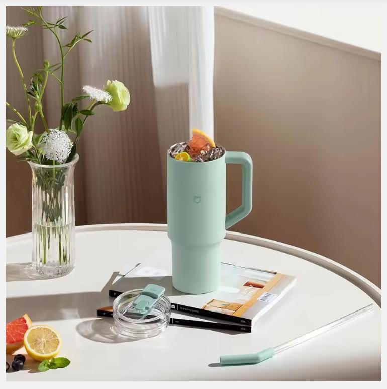 Новая термос-чашка Xiaomi Mijia Straw Cup из нержавеющей стали 316L объемом 1 л с ручкой, большая емкость, портативный спортивный чайник для путешествий в автомобиле