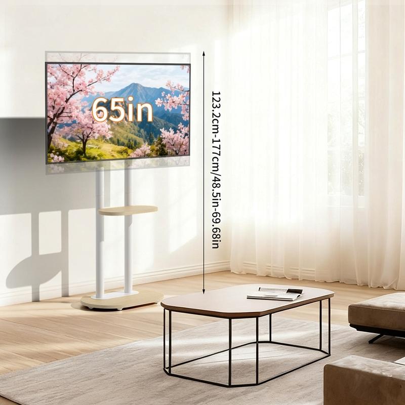 Rolling TV Floor Stand for 40-75 Inches Height Adjustable TV Cart Mount with Shelves and Wheels Max Load of 60KG