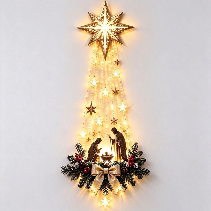 Luminous Nativity Wall Decor Bethlehem Star Of Faith Led Christmas Wall Hanging With Holy Family Scene Decor Fireplace Entryway