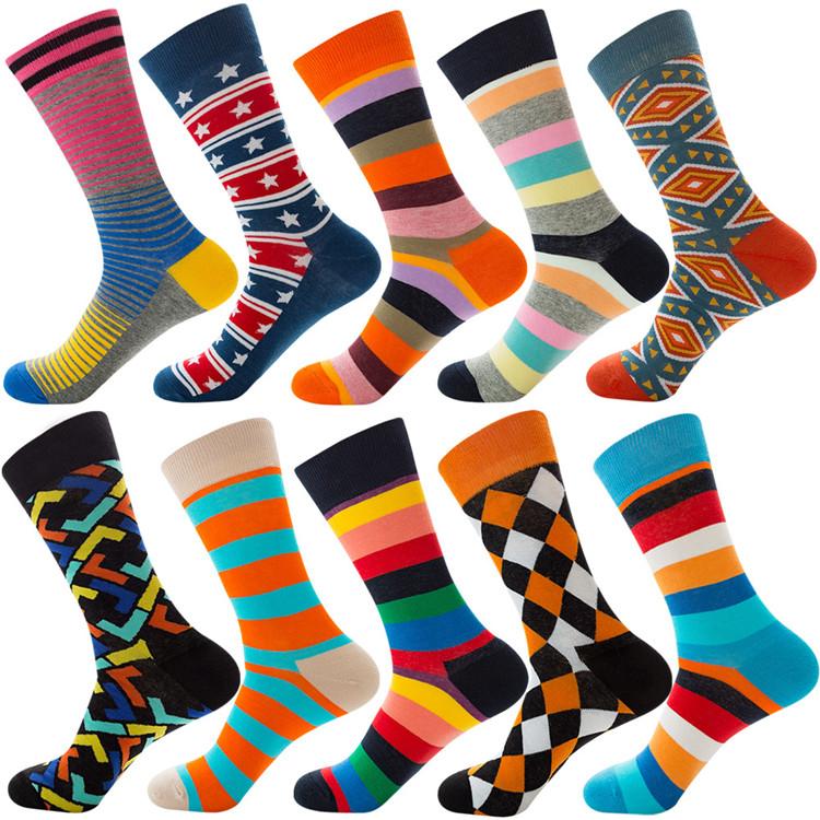 XIANGHUI 10 Pairs Set Polka Dots Hamburger French Fries Jacquard Tube Women Fashion Cotton Crew Funny Socks