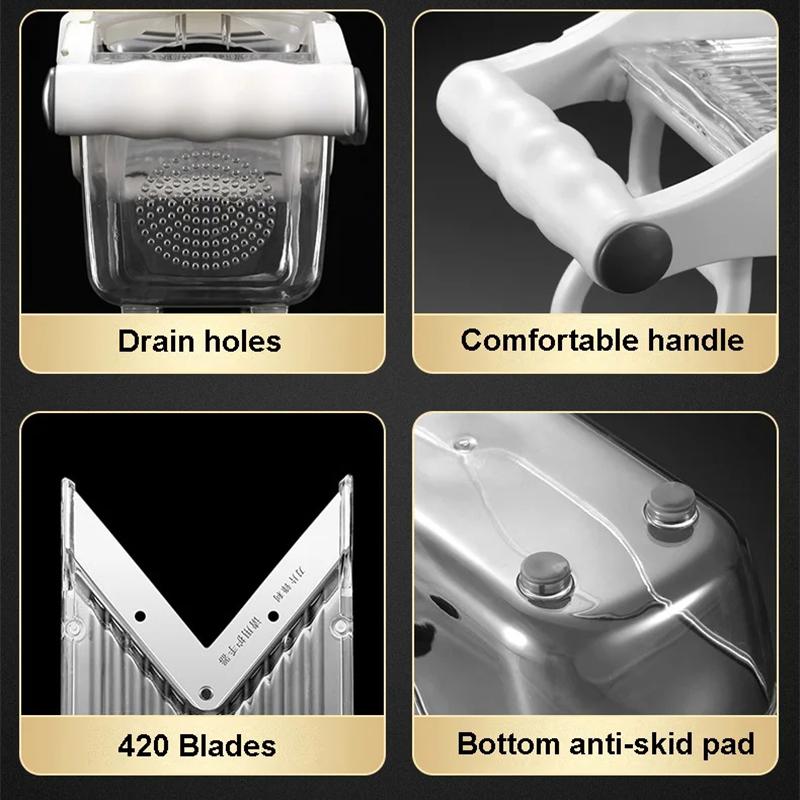 Многофункциональная ломтерезка для лимона, овощная терка с корзиной, V-образный нож, измельчитель фруктов и картофеля, морковная резка, слайсер, кухонные аксессуары