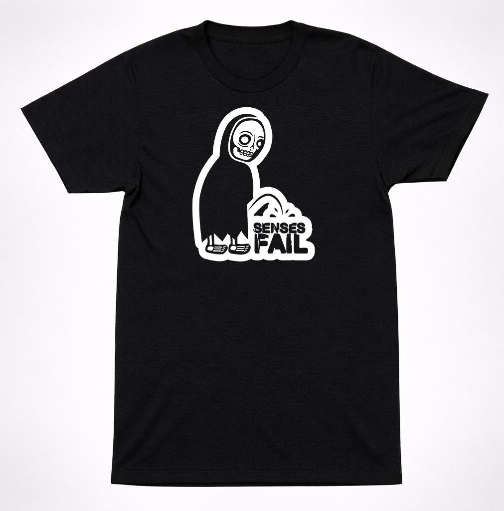 Senses Fail Grim Reaper Peeing Logo Black T-Shirt Post Hardcore Emo Band Graphic