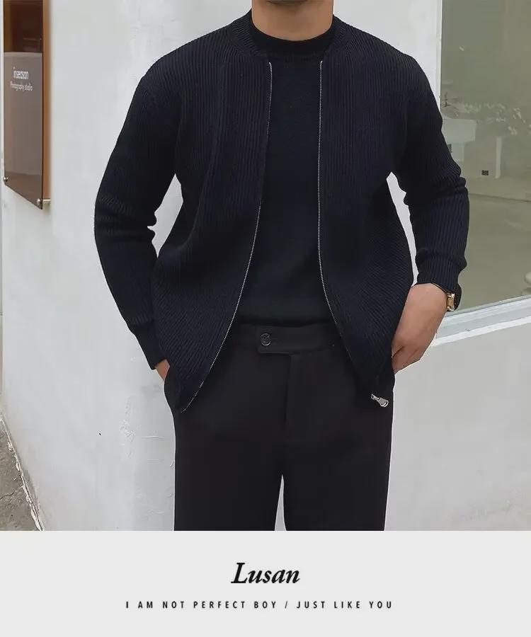 Мужской свободный вязаный свитер-кардиган куртка - модный корейский стиль для весны и осени 2024 года