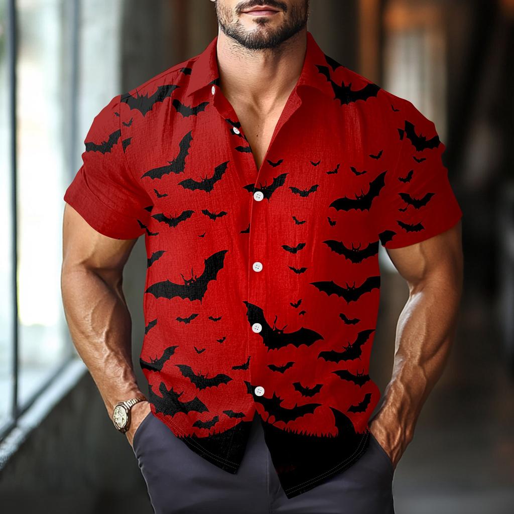 Мужская модная повседневная рубашка с коротким рукавом свободного кроя с принтом на Хэллоуин