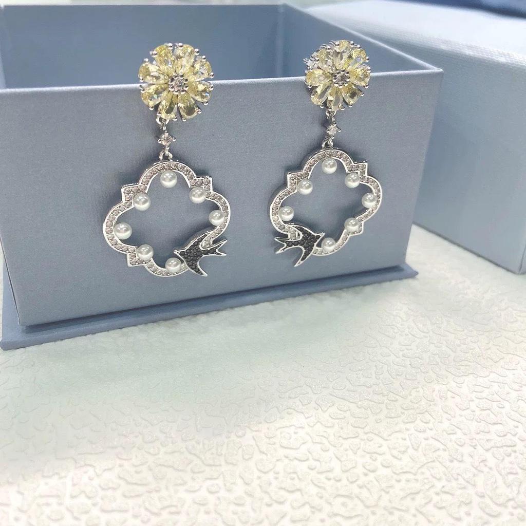 Seiko Swallows Pearl Flower Earrings - Elegant Fairy-Inspired Style for Women