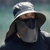 Unisex Sun Hat with Face Front Cover Face Neck Protection Hollow Mesh Windproof Fixed Strap Anti-UV Foldable Sunscreen Breathable Gardening