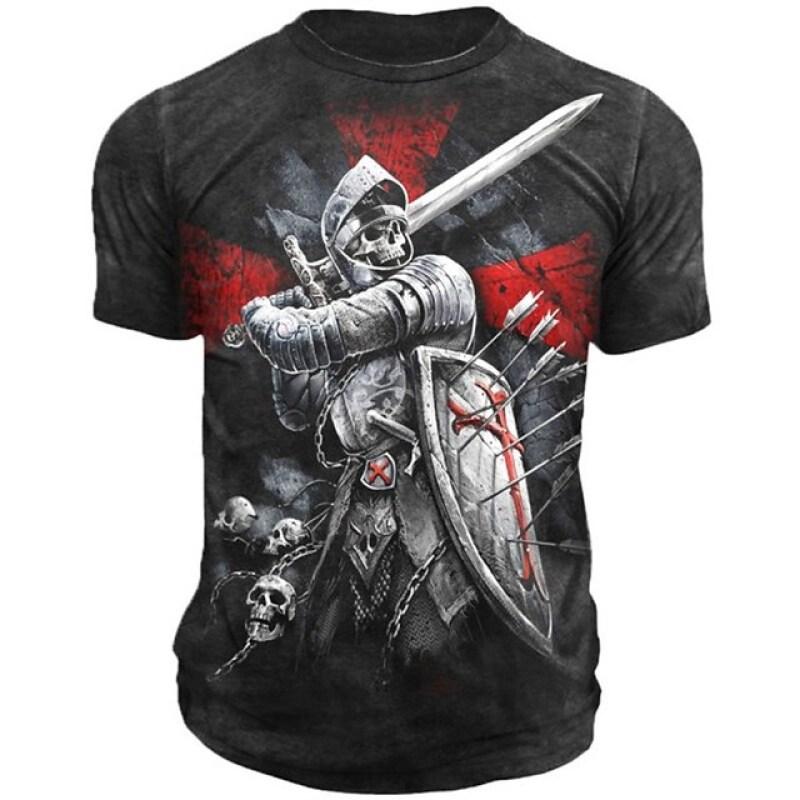 Men's T-shirt Casual Cotton Short Sleeve Shirt Temple Crusader Print T Shirt Fashion Vintage Clothing High Quality
