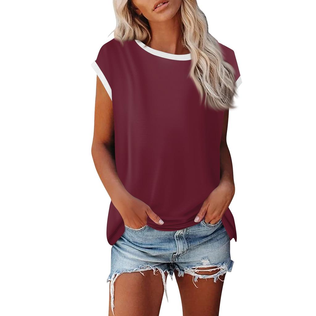 Модная женская однотонная свободная рубашка с круглым вырезом и короткими рукавами, повседневный топ с короткими рукавами