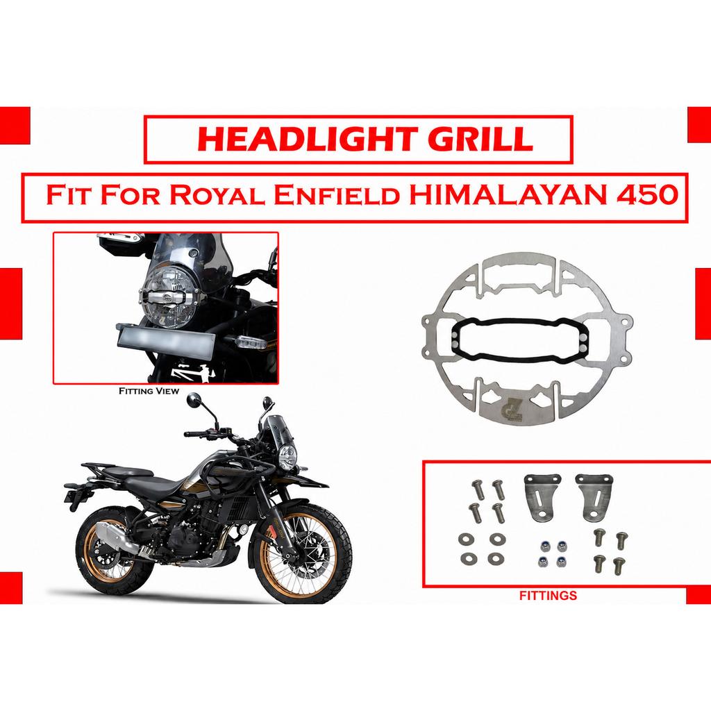 SS "Black & Silver Headlight Grill Fit for Royal Enfield Himalayan 450"