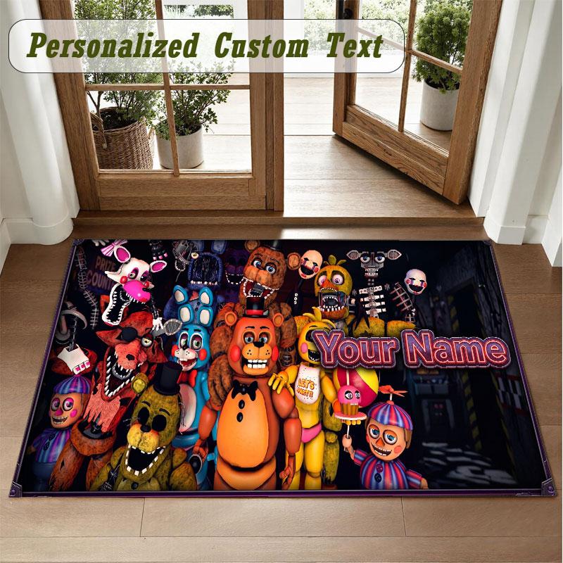 Crystal Velvet Square Rug Custom NameFive Nights at Freddy’s Pattern Non Slip Home Floor Decor Rug