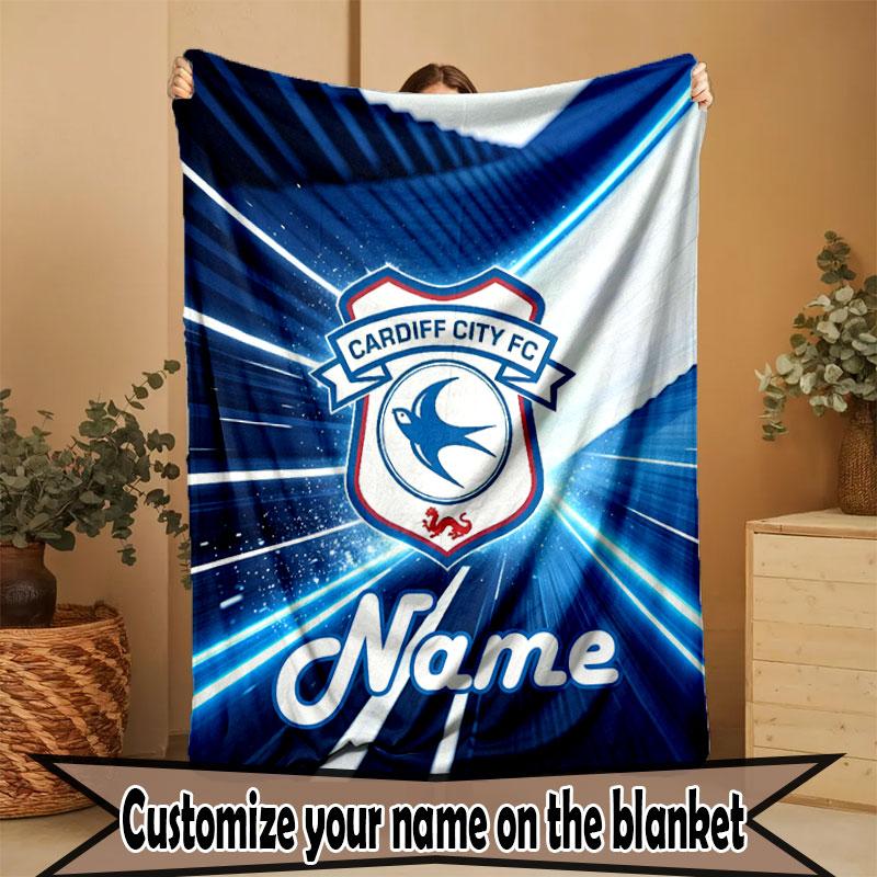 Custom Name Personalized Cardiff City FC Print Blanket, Home Decor, Bedroom, Sofa, Camping, Couch, Gifts for Birthday Christmas