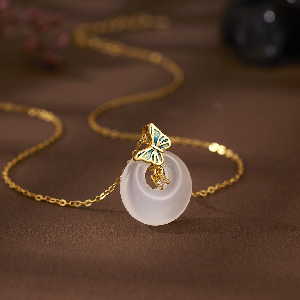 925 стерлингового серебра халцедон бабочка циркон ожерелье женское высокое чувство универсальный пряжка безопасности ювелирные изделия мода