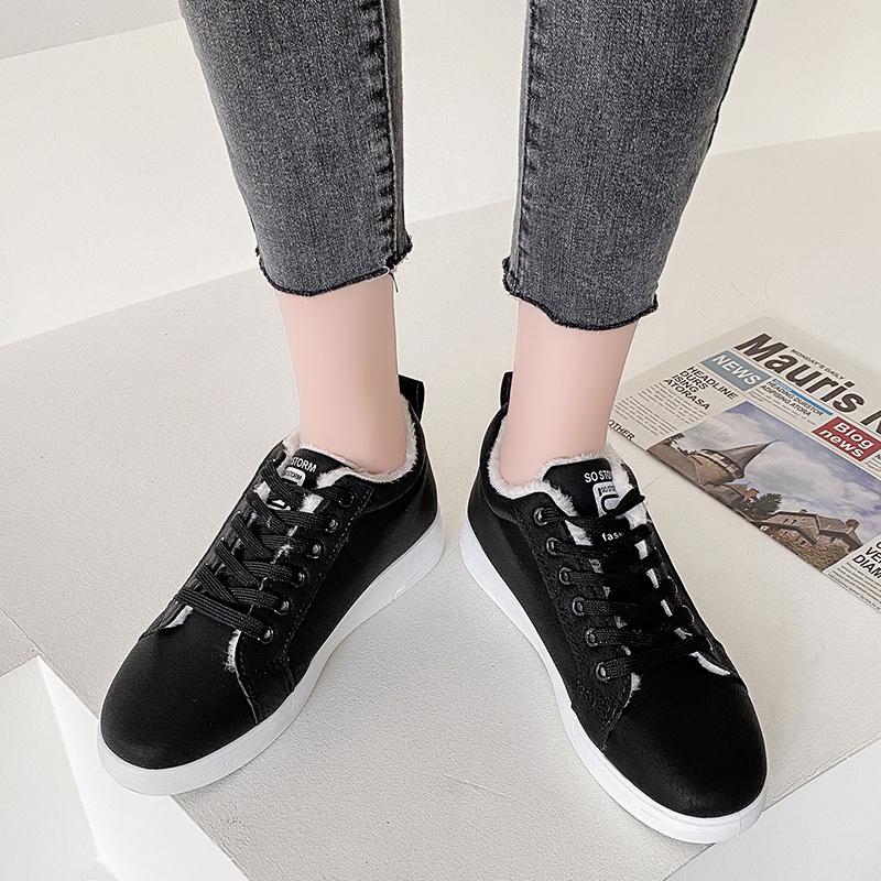 Модные зимние женские ботильоны, женские теплые плюшевые вулканизированные туфли, черные повседневные женские кроссовки на плоской подошве для ходьбы, женские зимние туфли на шнуровке