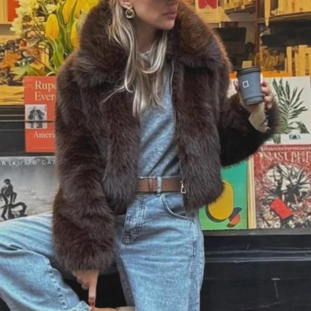 Women's Fashionable Warm Long Sleeve Solid-Color Furry Coat