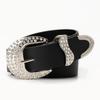 Classic Water Diamond Embellished Faux Leather Belt For Women With Adjustable Pin Buckle