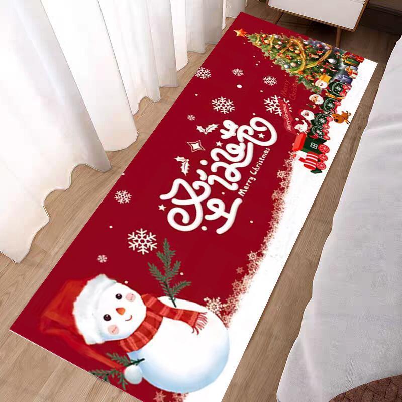 Christmas Decoration Bedroom Bedside Carpet Home Living Room Snowman Non-slip Foot Mats Christmas Party Lint-free Soft Rug Red