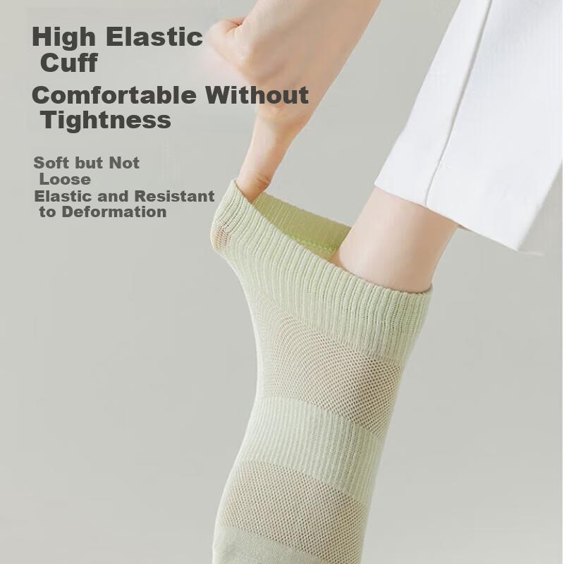 Women's Socks, 100% Pure Cotton Short Socks, Summer Thin Mesh Breathable Deodorant Low-Cut Ankle Socks, 7 Pairs