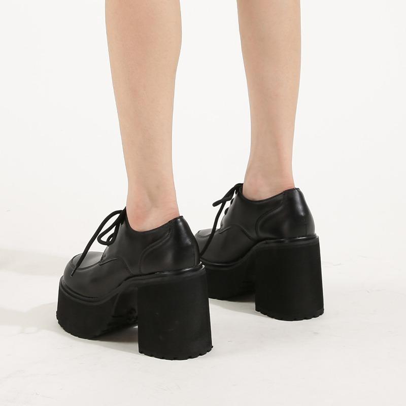 11см Сверхвысокий каблук Водонепроницаемая платформа Новые женские больших размеров 35-40 Шнуровка Толстая подошва Круглый носок Одинарная обувь Zapatos Mujer
