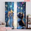 2pcs,2D Plane Printing Window Curtain Starry Kitten Stare Durable 100% Polyester Fabric (without Rod) Decorations For Home Ldeal