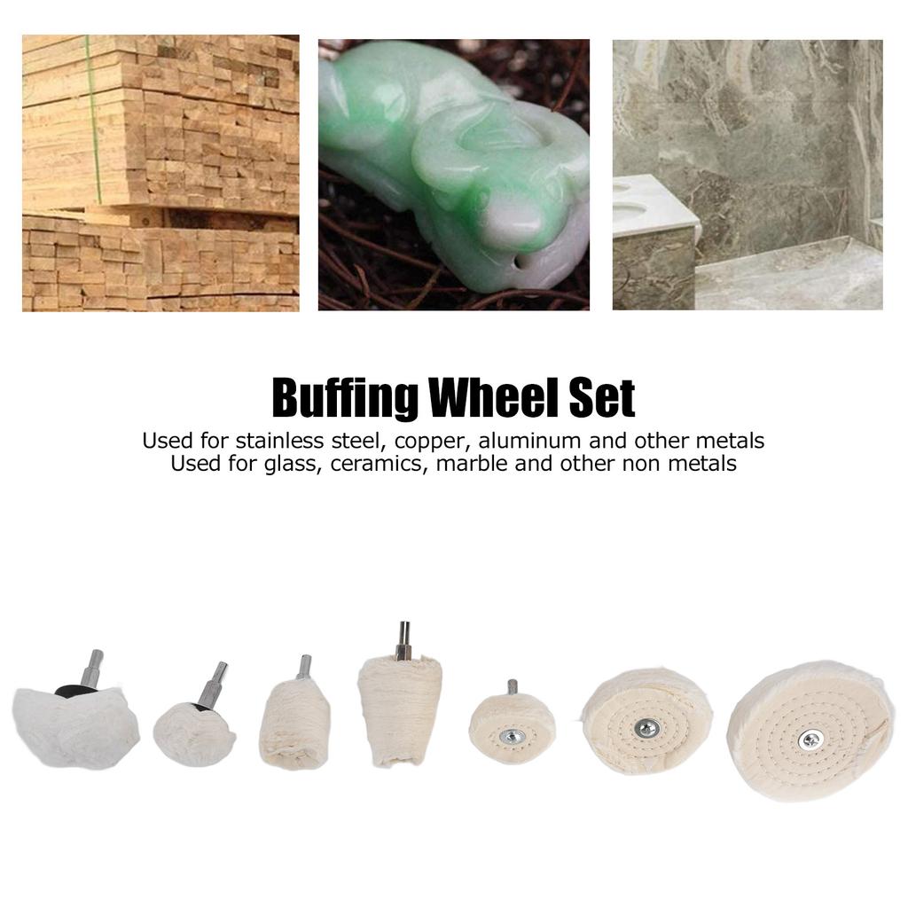 D2 7Pcs Polishing Wheel Kit Cotton Flannel Buffing Drill with 1/4in Shank for Metal Glass Grinding Polishing Cloth Wheel Set