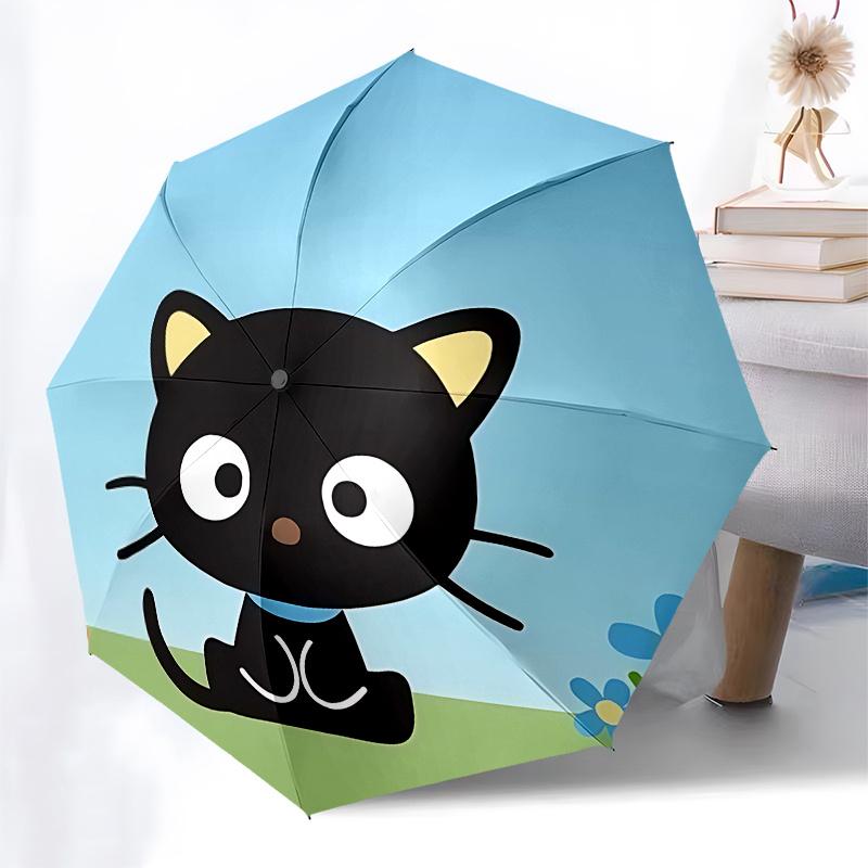 Kitty, Cartoon Automatic Open/Close Umbrella-Cute Umbrella with Cute Design, Portable 3-Fold Compact Umbrella for Men & Women, Halloween Chr