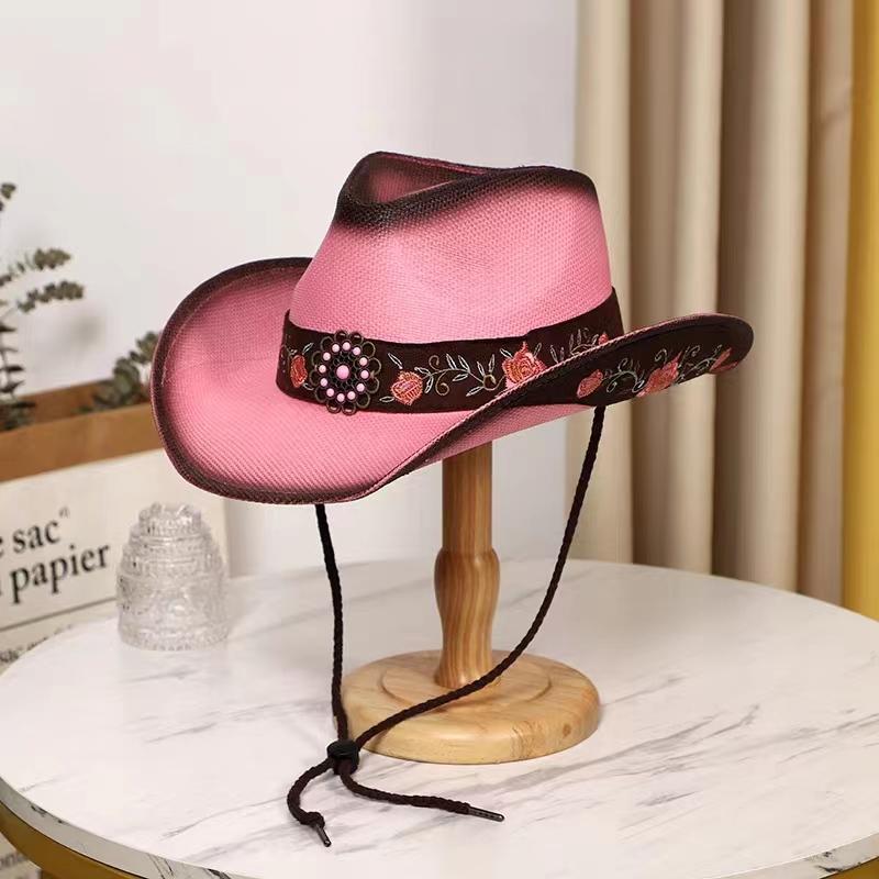 Розовая ковбойская шляпа в стиле вестерн, летняя солнцезащитная шляпа, соломенная шляпа для мужчин и женщин, ковбойская шляпа, сомбреро, хомбре