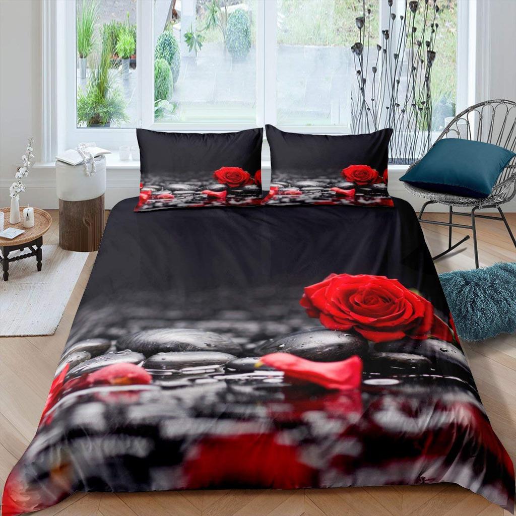 Valentine's Day Rose King Queen Duvet Cover Red White Floral Bedding Set Romantic Flowers Quilt Cover Polyester Comforter Cover
