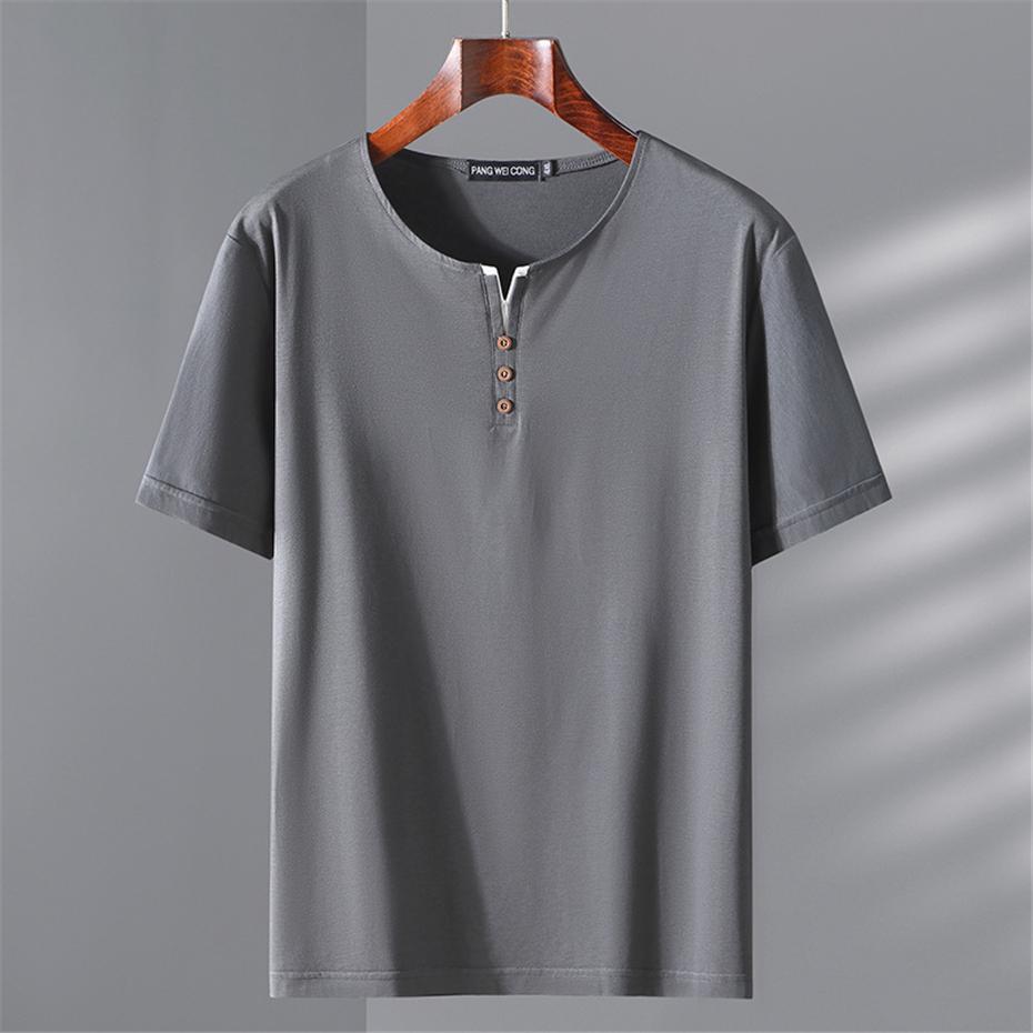 Мужская футболка-henley большого размера, однотонная, с коротким рукавом, 12XL