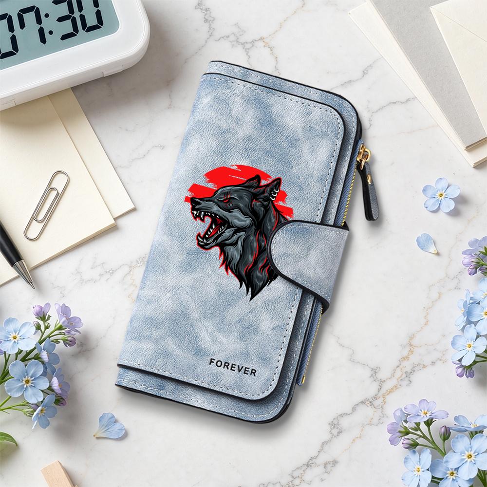 Stylish Wolf Pattern Long Wallet Portable Multi Slot Card Holder Durable Leisure Purse