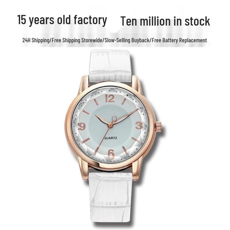 Креативные двухцветные женские кварцевые часы с кожаным ремешком и стеклом в форме бриллианта