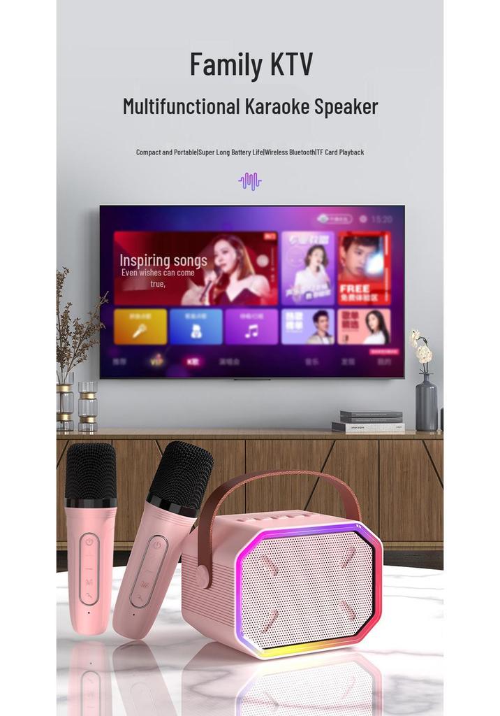 Мини-динамик P3 Bluetooth с беспроводным микрофоном для домашнего караоке