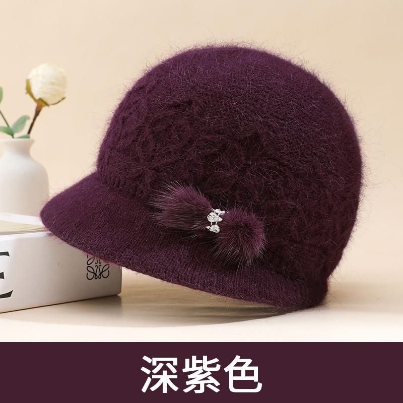 Осенне-зимняя вязаная шапка для пожилых людей, женская шапка из смесовой кроличьей шерсти, шапка для пожилой матери, флисовая утолщенная шерстяная шапка