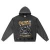 DTG Print Knitted Denim Zip-Up Hoodie Streetwear Motorcycle Brother Print Zipper Hoodies  