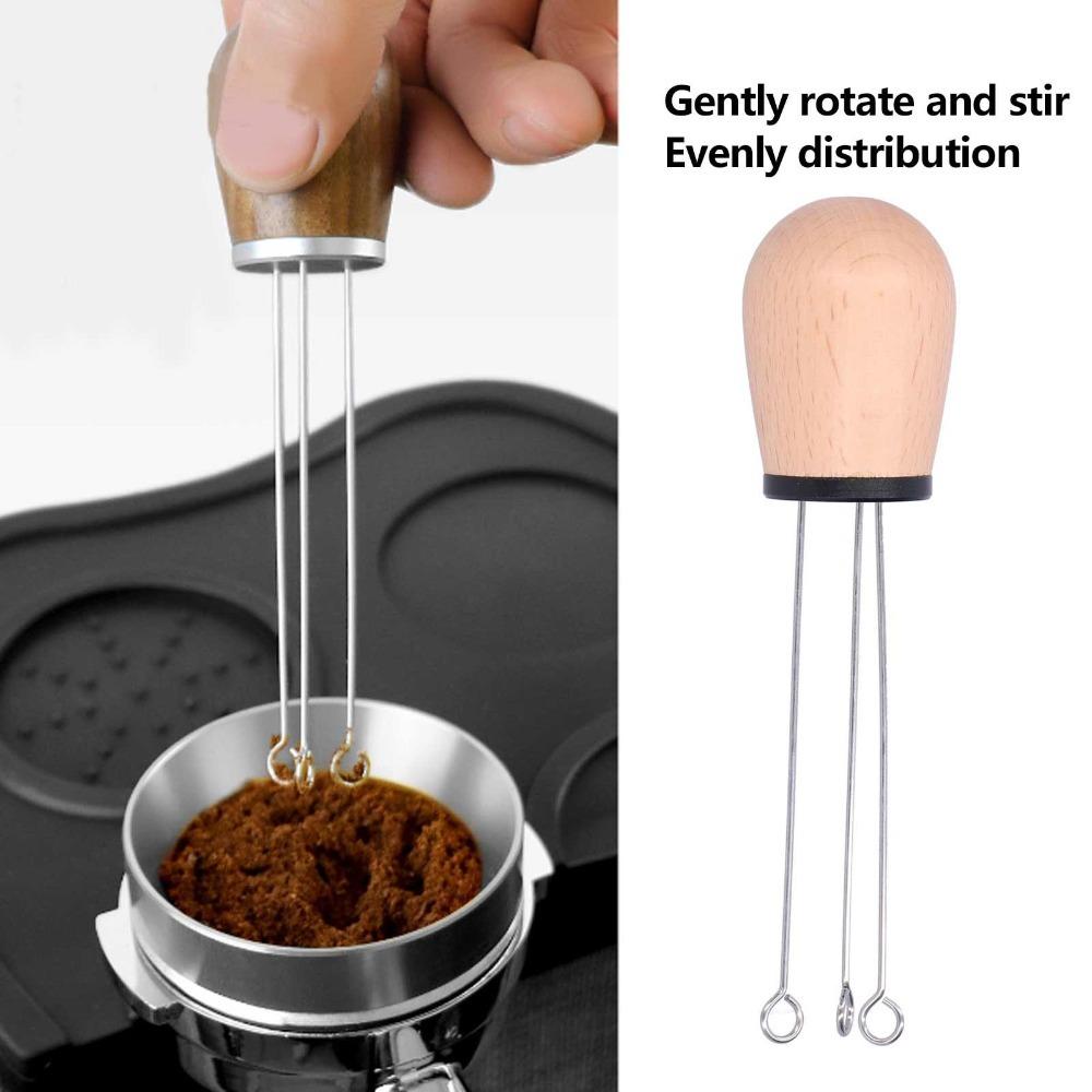 304 Stainless Steel Needles Needle Coffee Stirrer Wooden Handle Coffee Leveler Tool For Barista