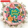 2D Flat 20*20cm1pc Hello Spring Butterflies&Colorful Flowers&Vivid Leaves Pattern Round Wooden Decorative Art Plaque Classic Style Home&Cafe Restauran