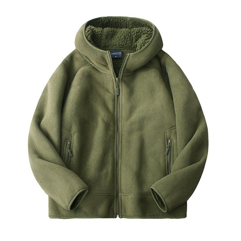 Berber Fleece Outerwear Men's Winter Fleece-lined Thickened Hooded cardigan Double-sided Polar Fleece Hoodie Foreign Trade Men's Clothing Jacket