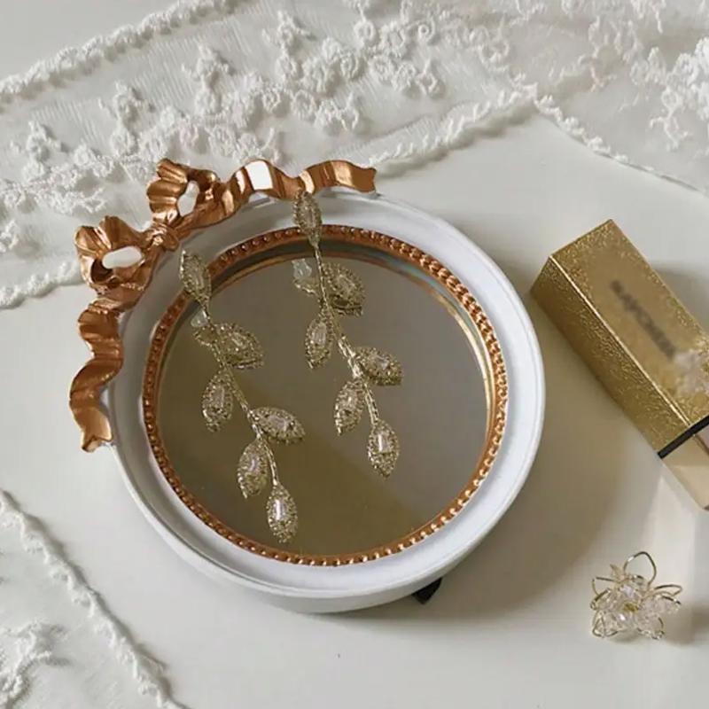 1PC Vintage Resin Jewelry Dish Mirror Tray Antique-style Resin Vanity Set Gift & Versatile Accent 10.5x12cm