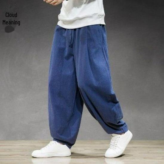 Summer Men's Cotton Big Sizes Wide Leg Linen Pant Oversized Jogger Trousers Male Plus Size Loose Pants Men