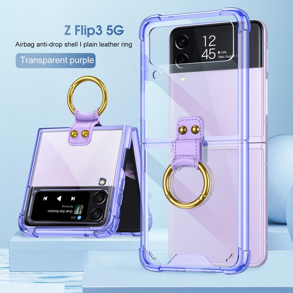 Drop Protection Clear Finger Ring Case For Samsung Galaxy Z Flip 3 5g Flip3 Non -Fingerprint Cover Fundas